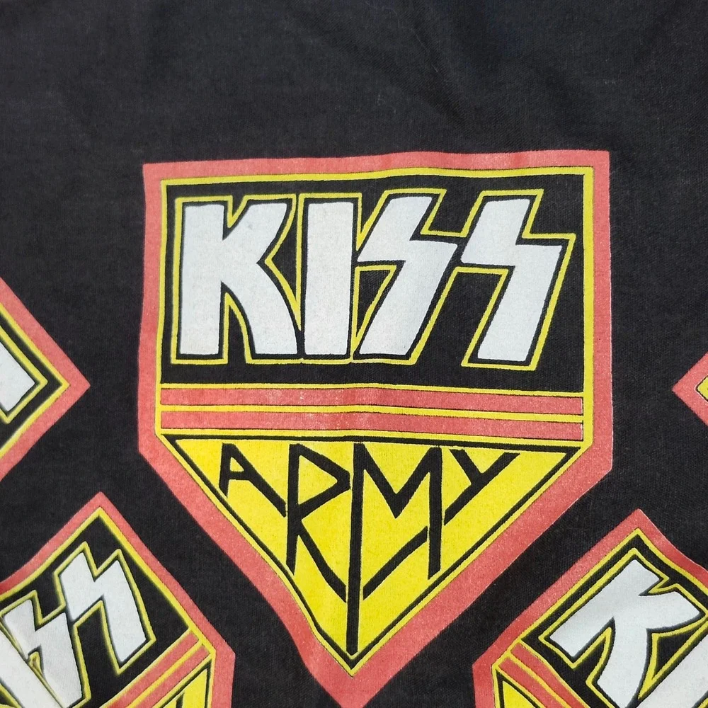 Vintage 1995 KISS Army Bandana Black Rock Band Logo Skull Print 20x19.5 Retro